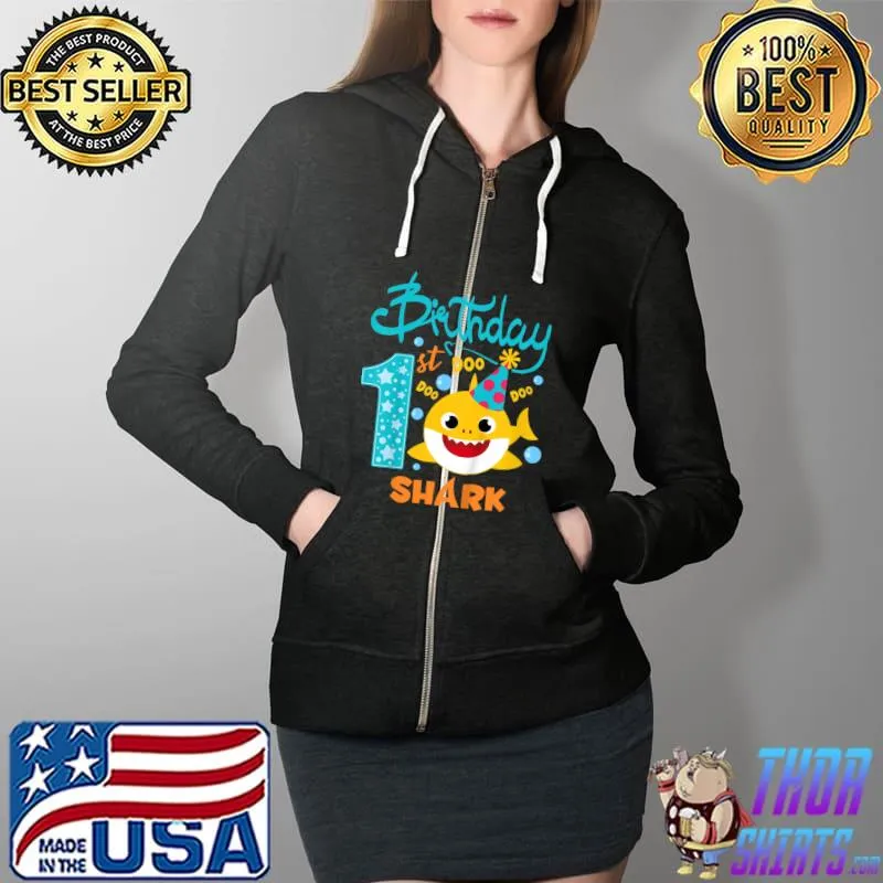Kids Baby Shark 1 Years Old 1st Birthday Doo Doo Doo T-Shirt Full Zip Hooded