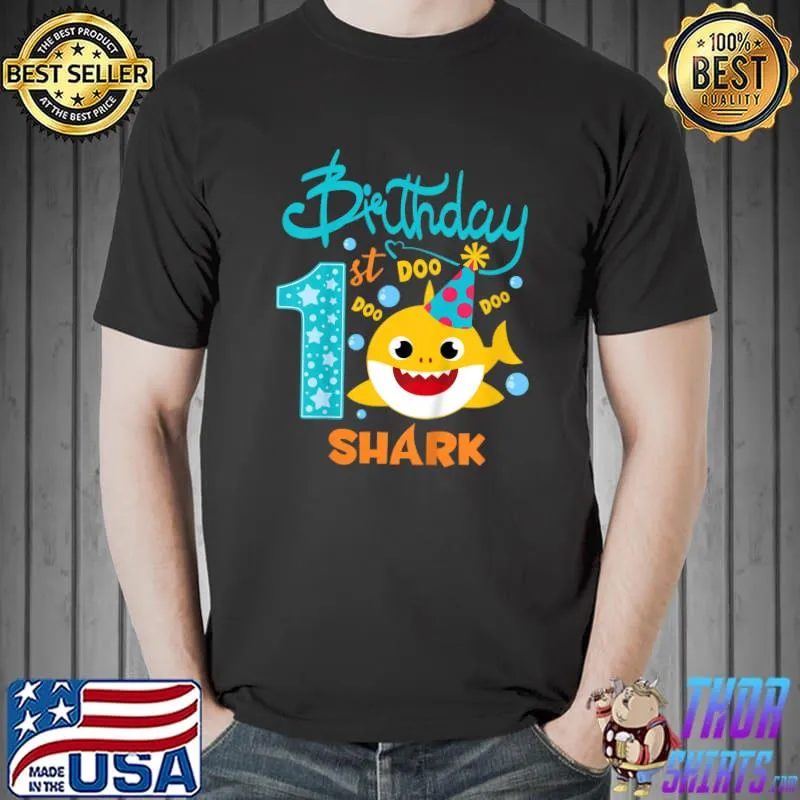 Kids Baby Shark 1 Years Old 1st Birthday Doo Doo Doo T-Shirt