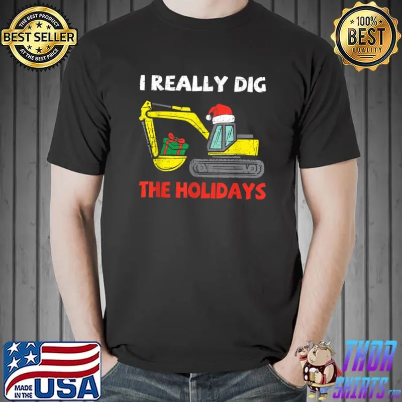 Kids I Really Dig The Holidays Excavator Christmas Pajama T-Shirt