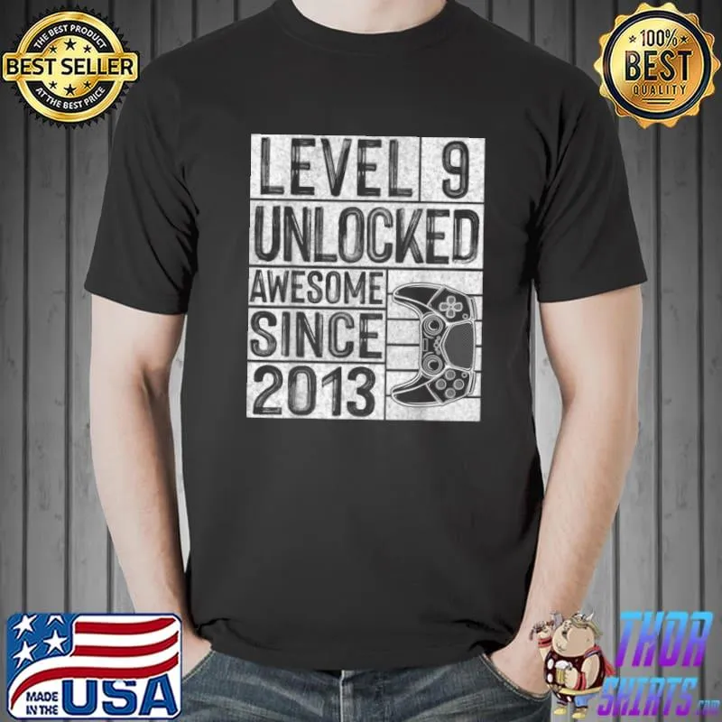 Level 9 Unlocked Awesome Since 2013 Vintage 9th Birthday T Shirt Unisex
