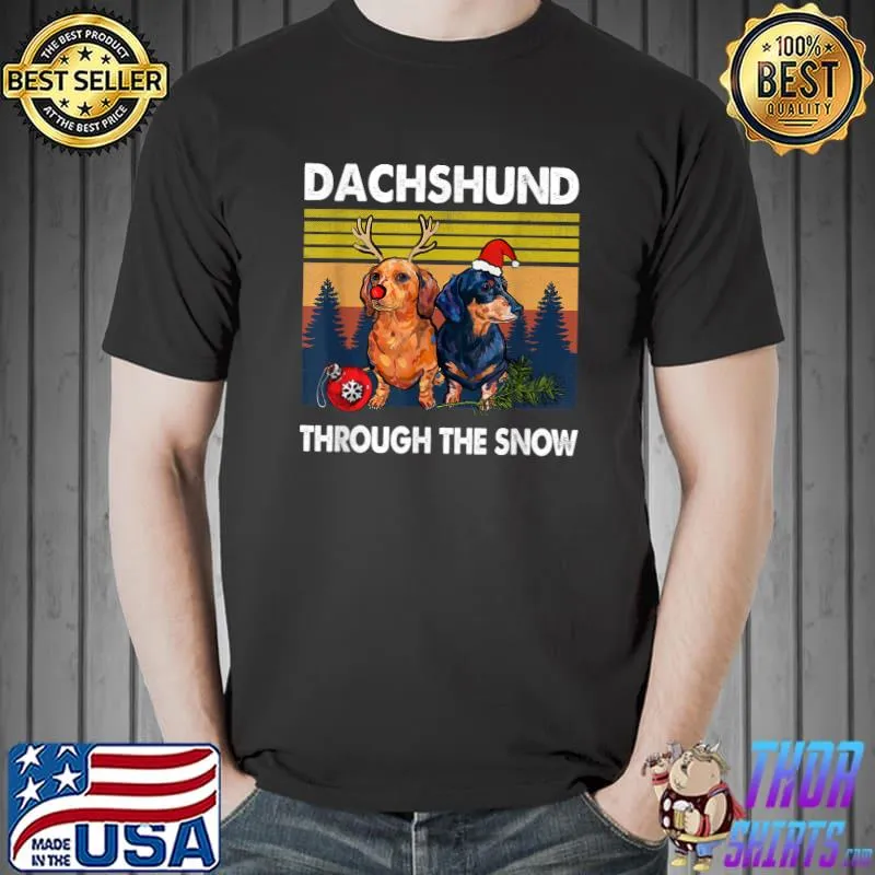 Merry Christmas Dachshund Dog Through The Snow T-Shirt Unisex