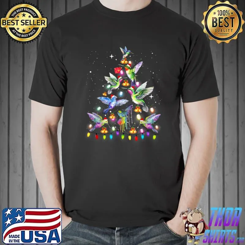 Merry Christmas Santa Hummingbird Ornament Xmas Lights Tree T-Shirt Unisex