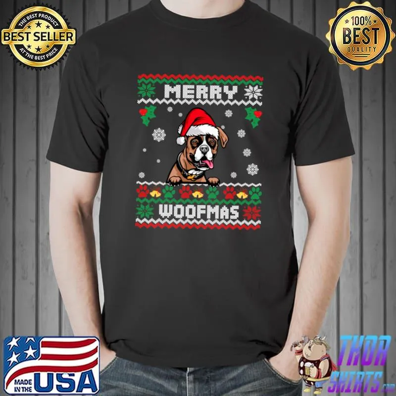 Merry Christmas Woofmas Boxer Dog Funny Ugly Xmas T-shirt