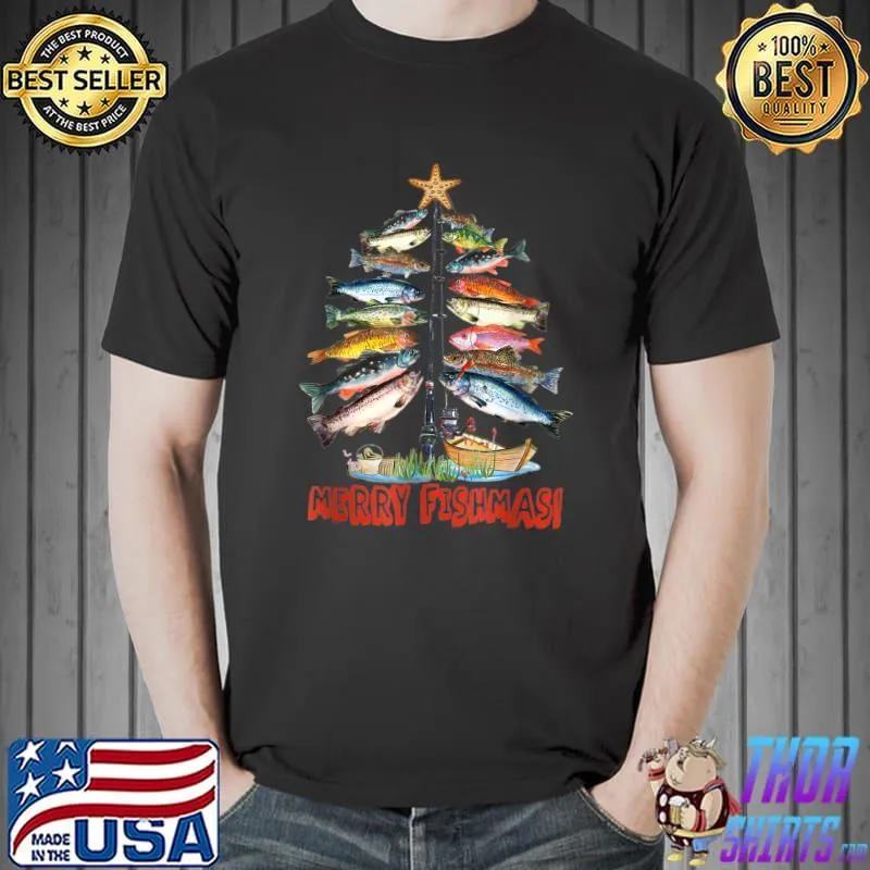 Merry Fishmas Christmas Tree Fish Funny Fishing T-Shirt Unisex
