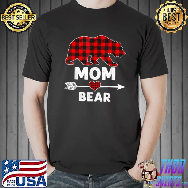 Mom Bear Christmas Pajama Red Plaid Buffalo Family T Shirt Unisex
