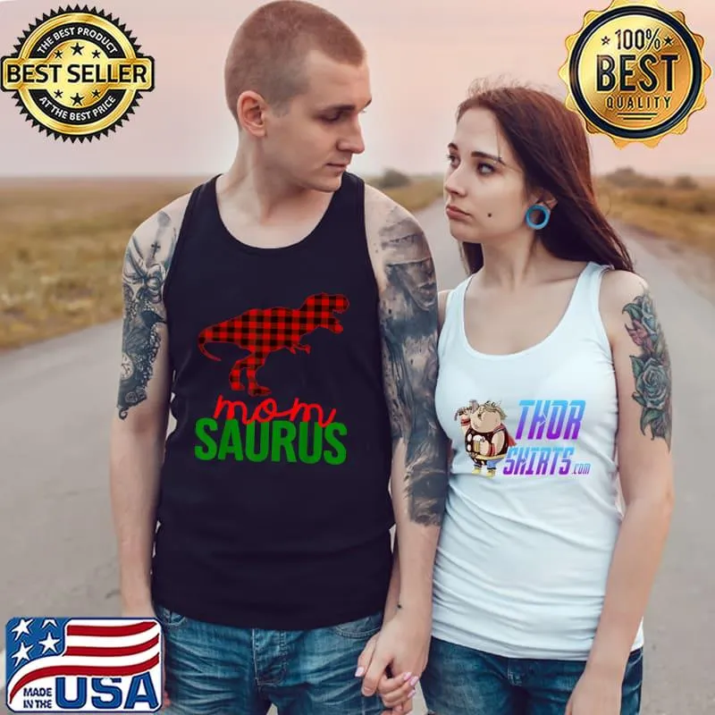 Mom Plaid Dinosaur Christmas Matching Family Pajama T Shirt Tank Top