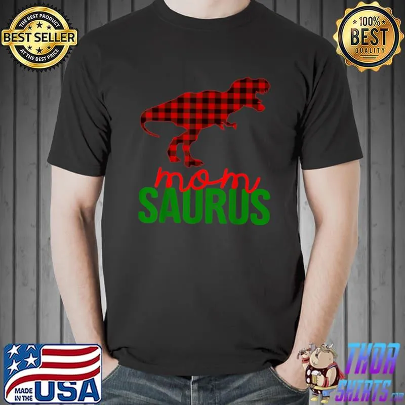 Mom Plaid Dinosaur Christmas Matching Family Pajama T Shirt Unisex