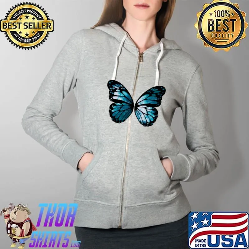 Monarch Butterfly wings Ocean motif in the back T-s Full Zip Hooded