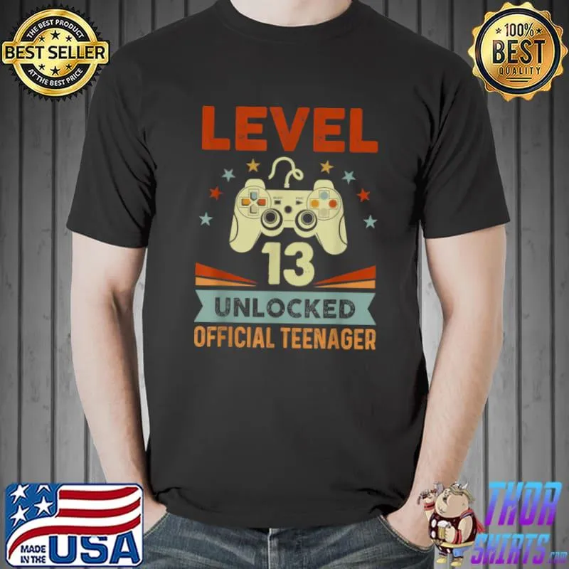 Nice 13th Birthday Gift Boys Level 13 Unlocked Official Teenager T Shirt Unisex