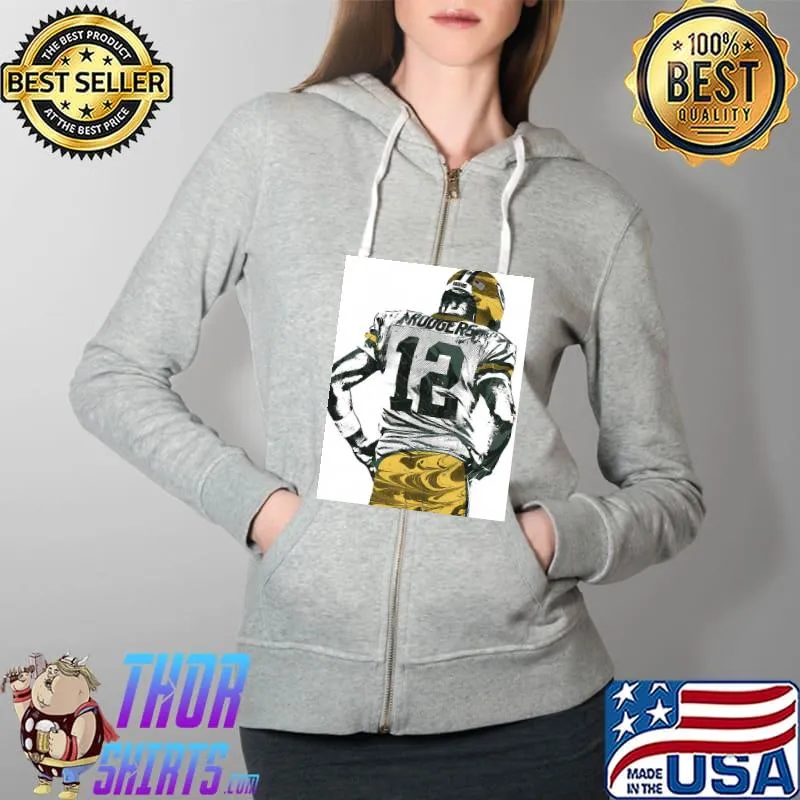 Nice Aaron Rodgers Green Bay Packers Rugby Shirt Full Zip Hooded
