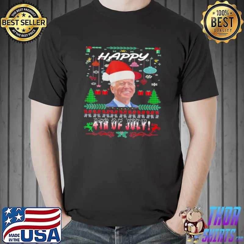 Nice Biden-Santa-ClausHappy-4th-of-July-Ugly-Christmas-T-Shirt Unisex