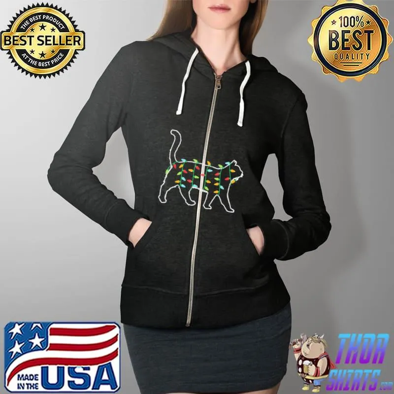 Nice Cat Christmas Lights Christmas Gift for Animal Lover Cat T-Shirt Full Zip Hooded