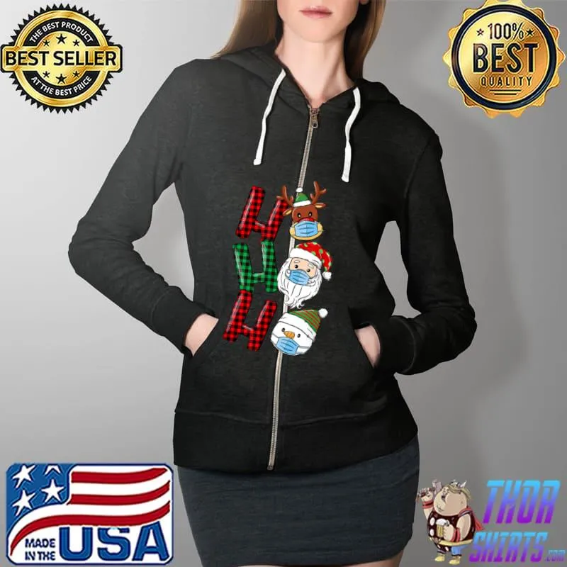Nice christmas Ho Ho Ho Santa Reindeer Snowman Face Mask Pajama T Shirt Full Zip Hooded