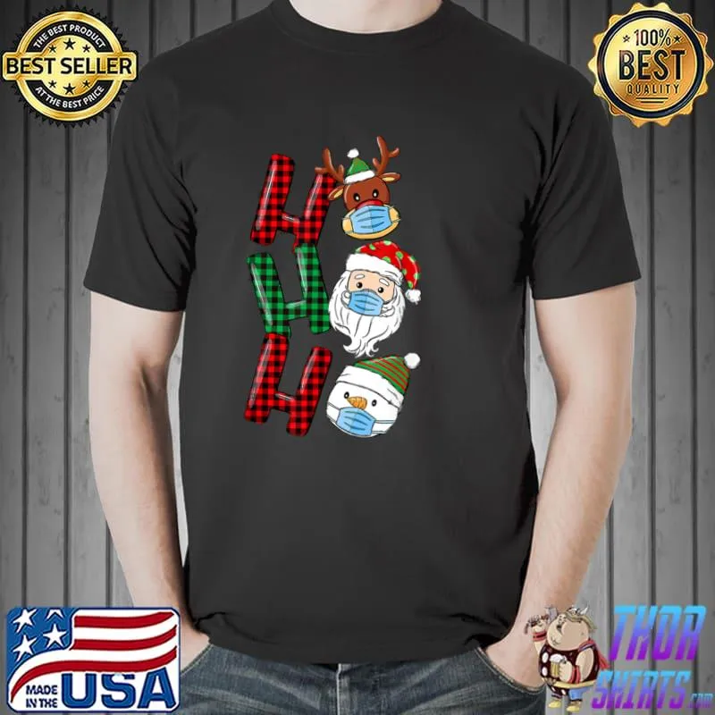 Nice christmas Ho Ho Ho Santa Reindeer Snowman Face Mask Pajama T Shirt Unisex