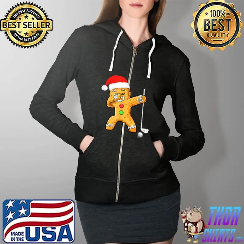 Nice dabbing Gingerbread Santa Golf Christmas Pajama T Shirt Full Zip Hooded