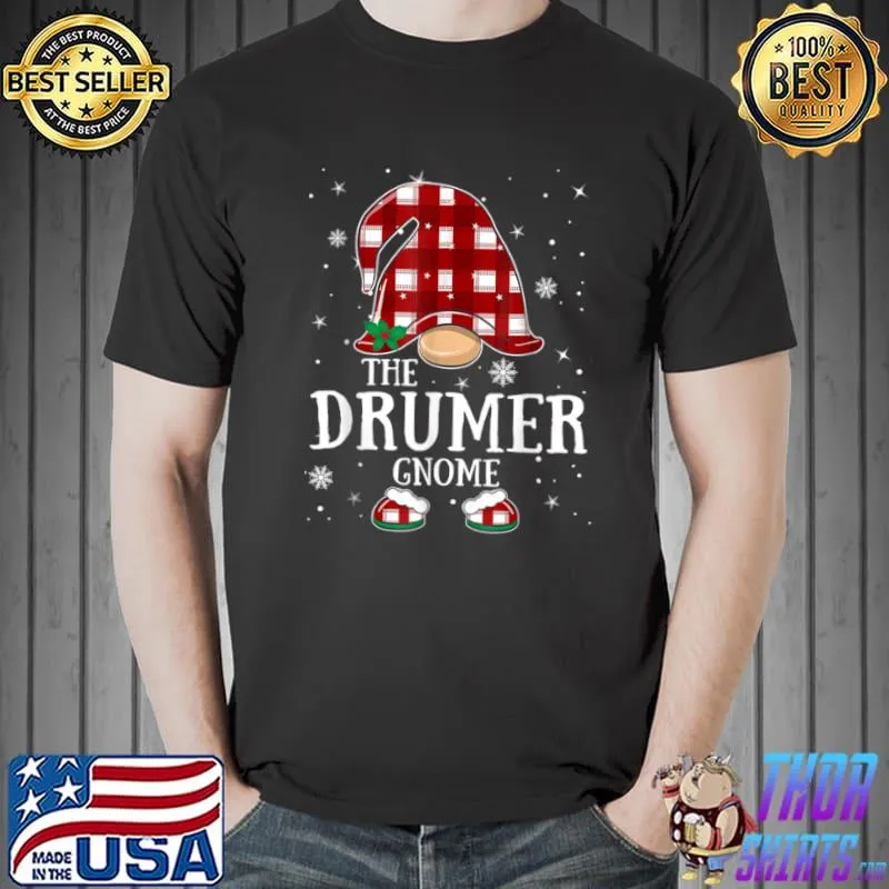 Nice Drumer Gnome Buffalo Plaid Matching Family Christmas Pajama T Shirt Unisex