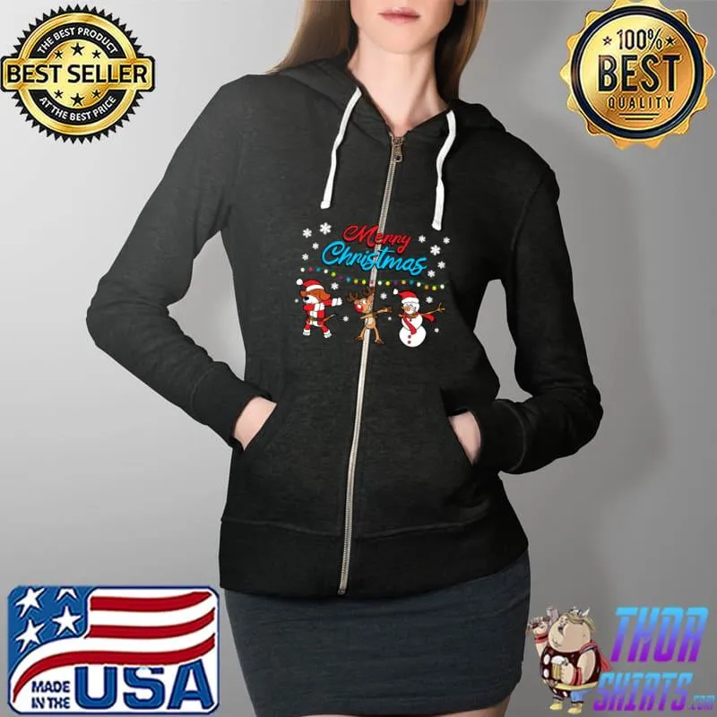 Nice Funny Dog Reindeer Snowman Merry Christmas Dancing Dabbing T- Full Zip Hooded