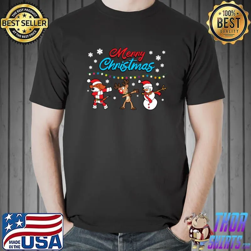 Nice Funny Dog Reindeer Snowman Merry Christmas Dancing Dabbing T-shirt