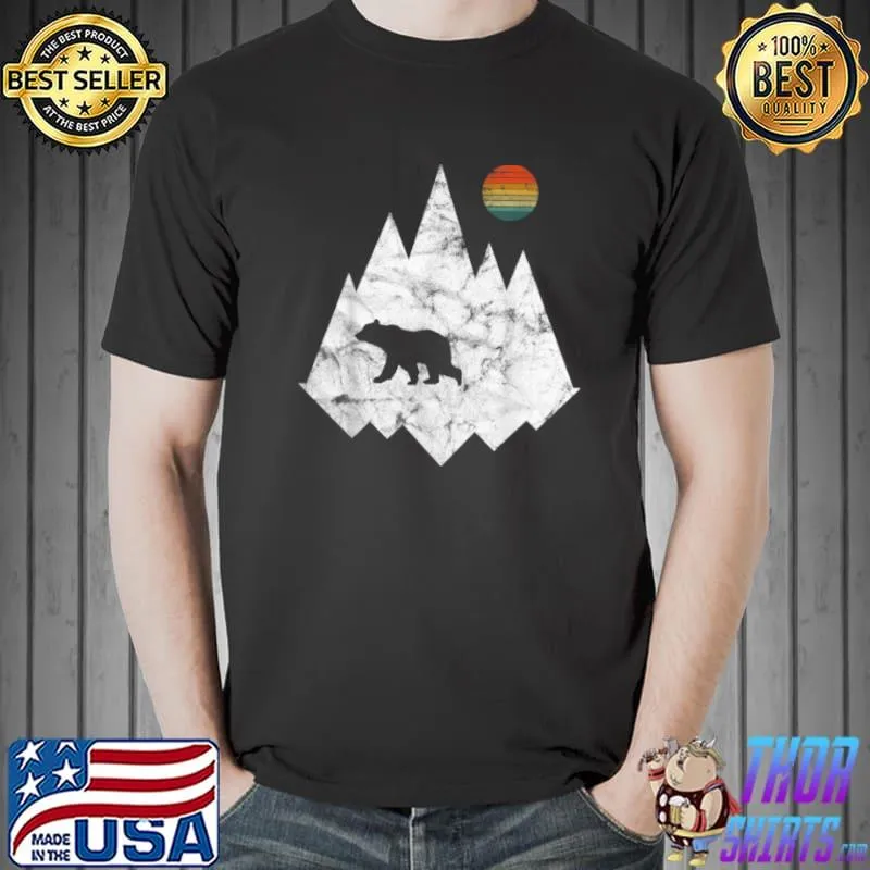 Nice geometric mountains and bear forest nature vintage polygon T Shirt Unisex