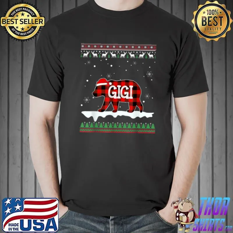 Nice Gigi Bear Santa Red Plaid Family Pajamas For Christmas T Shirt