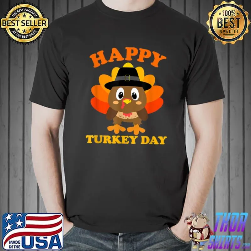 Nice Happy Turkey Day Shirt Cute Little Pilgrim Gift Thanksgiving T Shirt