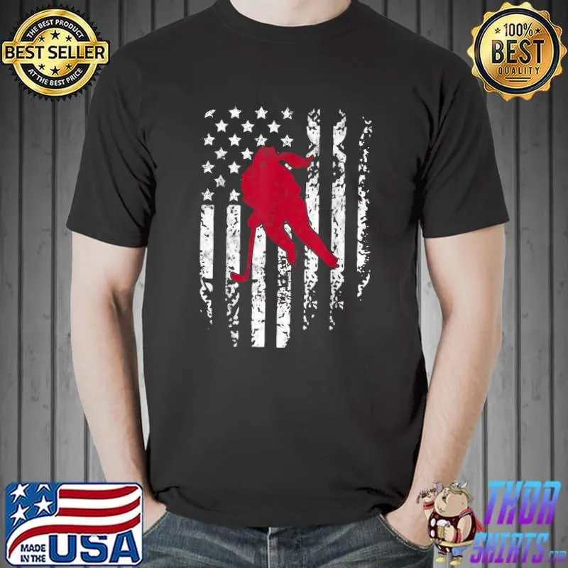Nice ice Hockey Winter Sports Vintage American Flag Patriotic T-Shirt Unisex