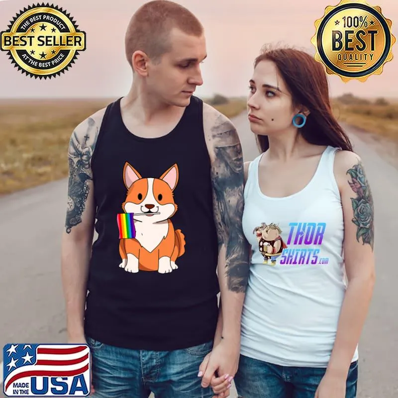 Nice lGBT Pride Cute Corgi Dog with rainbow flag Gay Lesbian love T-s Tank Top