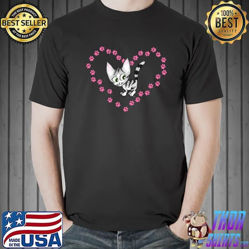 Nice love My Cat Kitten Kitty Paw Shaped Heart Tracks Cute T-Shirt Unisex