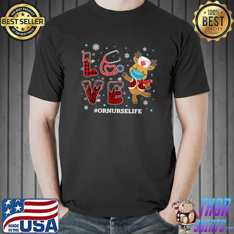 Nice Love OR Nurse Buffalo Plaid Leopard Xmas Reindeer T Shirt Unisex