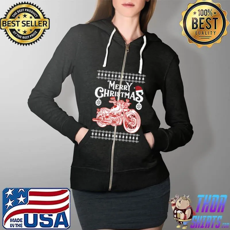 Nice Merry Christmas Motorcycle Biker Santa, Xmas Funny Bikers T Shirt Full Zip Hooded