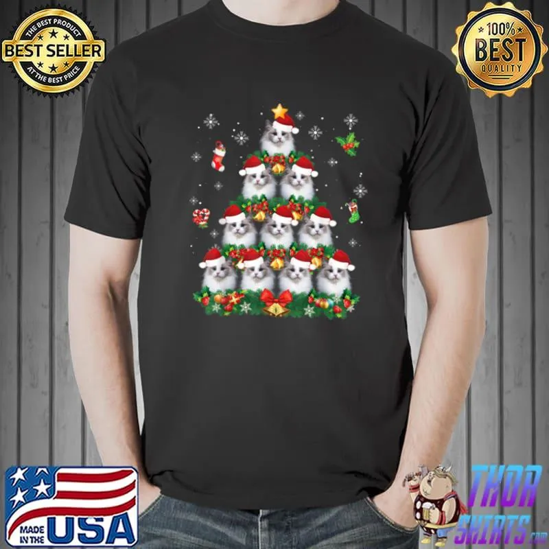 Nice Merry Christmas Ragdoll Cat Santa Tree Pajama Ugly Sweater T Shirt Unisex