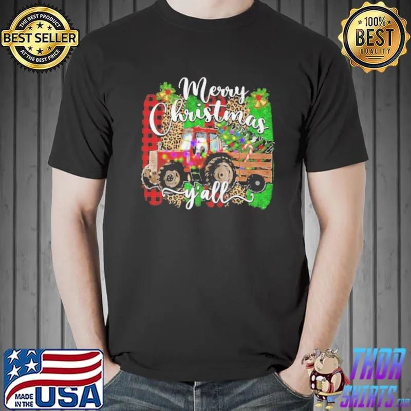 Nice Merry christmas y'all plaid farmer tractor light christmas Unisex