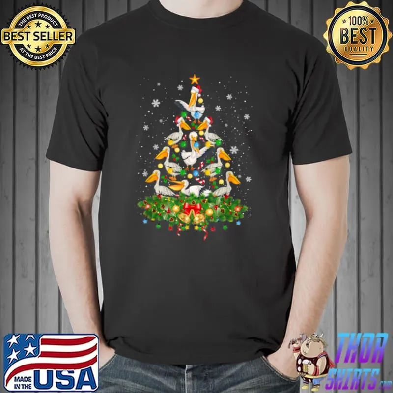 Nice Pelican Bird Xmas Tree Gift Santa Hat Pelican Christmas T Shirt Unisex