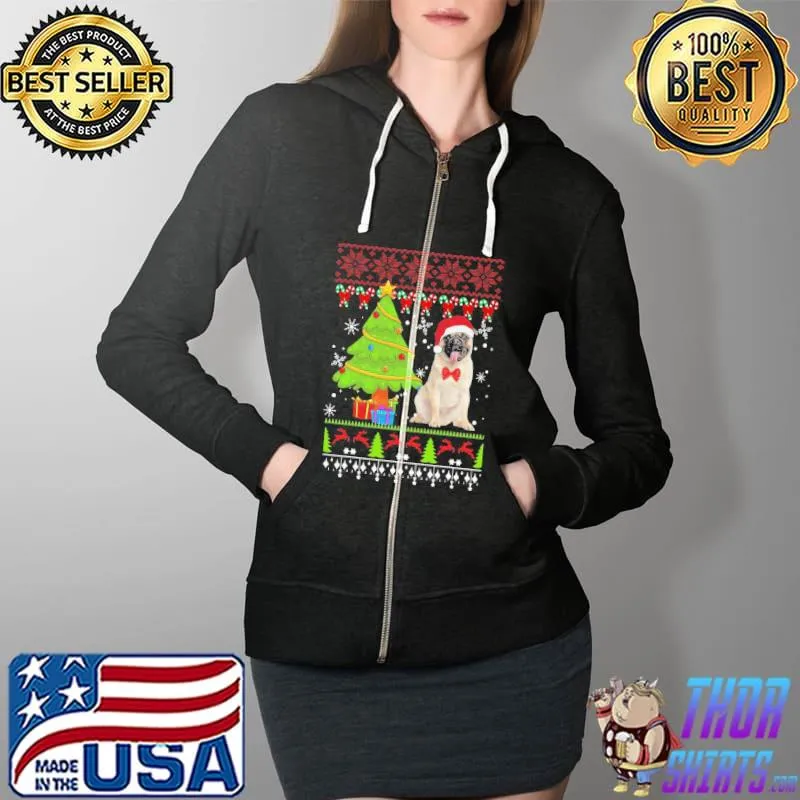 Nice Premium Pug Santa Ugly Merry Christmas Tree Shirt Full Zip Hooded