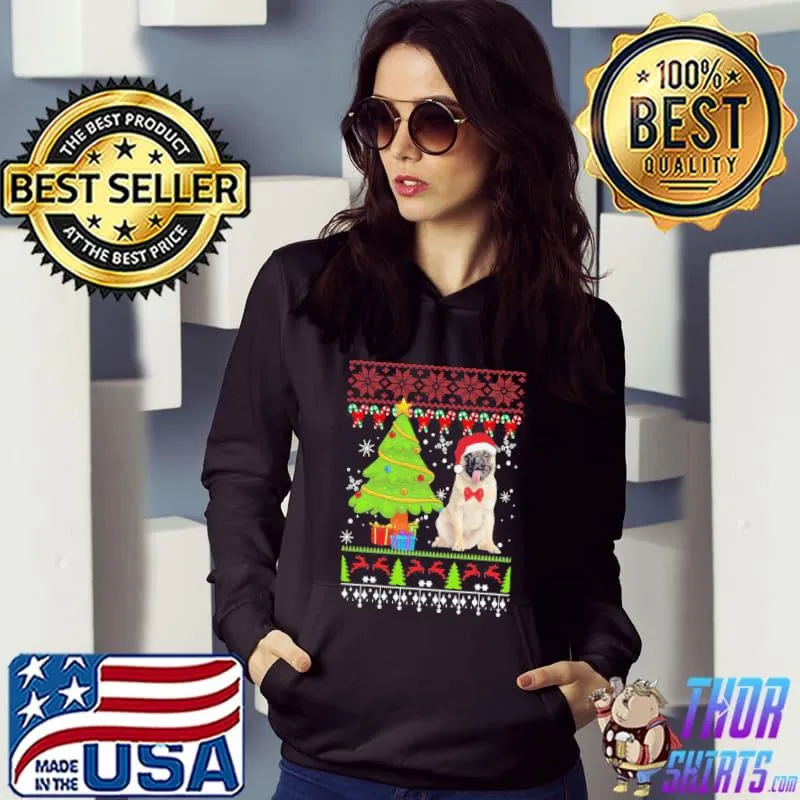Nice Premium Pug Santa Ugly Merry Christmas Tree Shirt Hoodie
