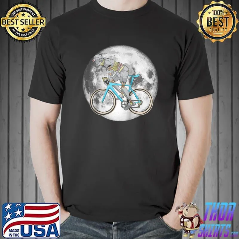Nice retro Futurism Robot Cyclist Bicycle Futuristic Moon & Bike T-s Unisex