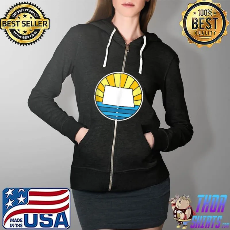 Nice Retro North Dakota Sunset 70s Stained Glass T- Full Zip Hooded