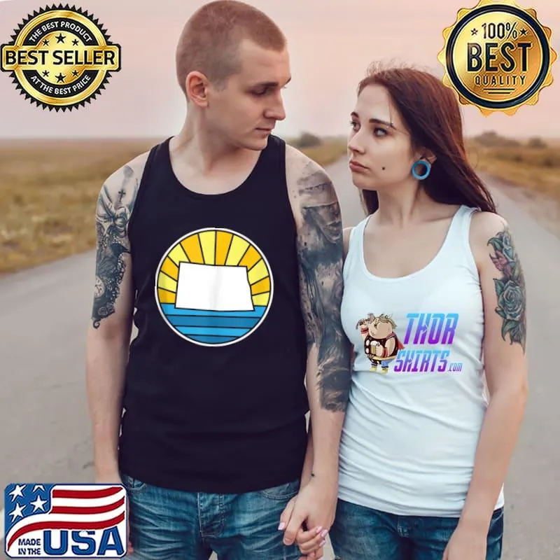 Nice Retro North Dakota Sunset 70s Stained Glass T- Tank Top