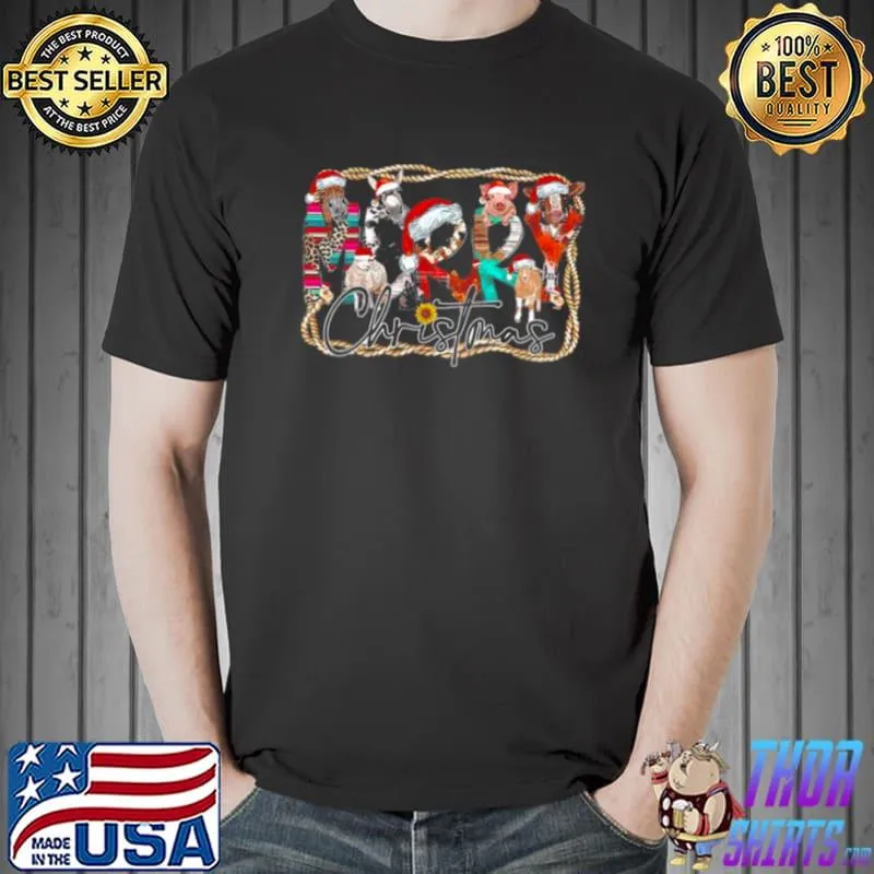 Nice Santa Cows and Pigs and Sheep Merry Christmas Farmer Shirt