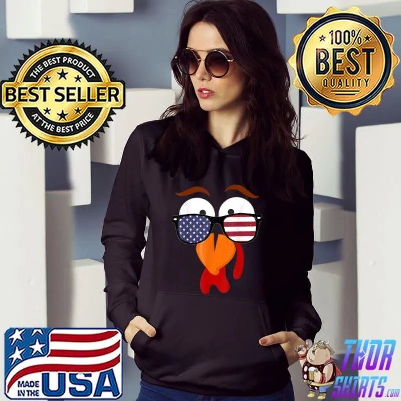 Nice Turkey Face Turkey Costume Kids Thanksgiving Flag Sunglasses T Shirt
