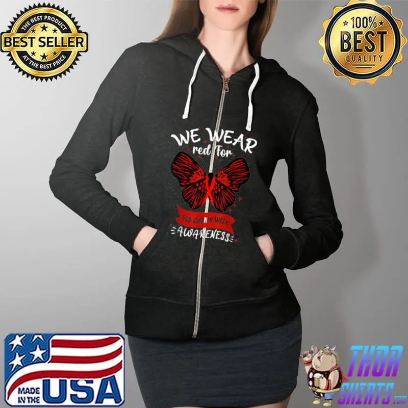 Nice We Wear red For Red Ribbon Week Awareness butterfly Lover T Shirt Full Zip Hooded