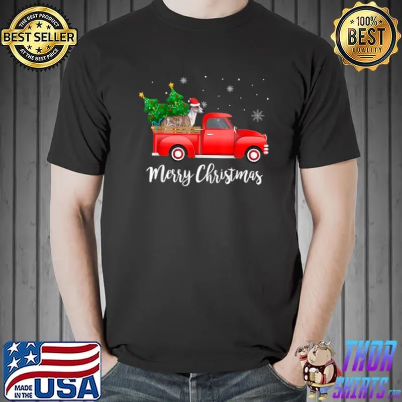 Nice Whippet Dog Riding Red Truck Christmas T Shirt Unisex