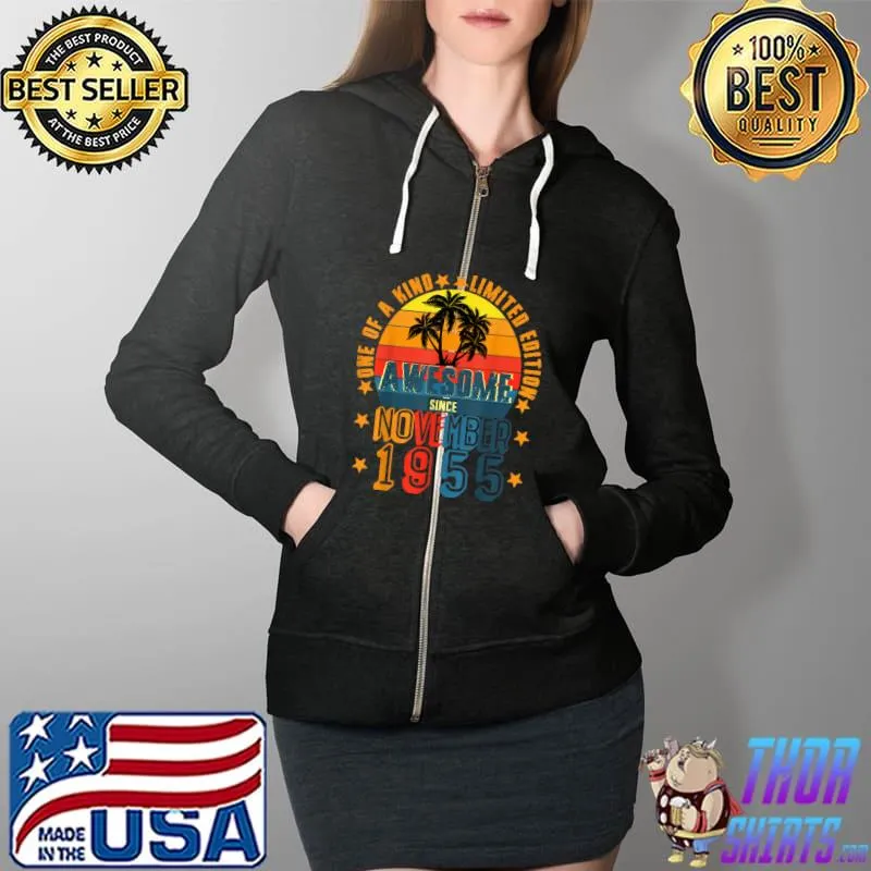 Official Awesome Since November 1955 Vintage 66th Birthday T Shirt Full Zip Hooded