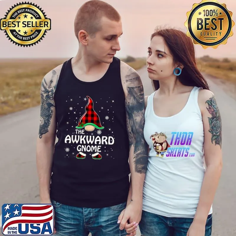 Official awkward Gnome Buffalo Plaid Matching Family Christmas Pajama T-Shirt Tank Top