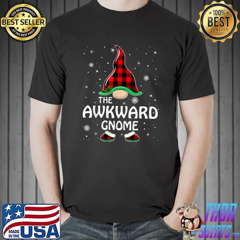 Official awkward Gnome Buffalo Plaid Matching Family Christmas Pajama T-Shirt Unisex