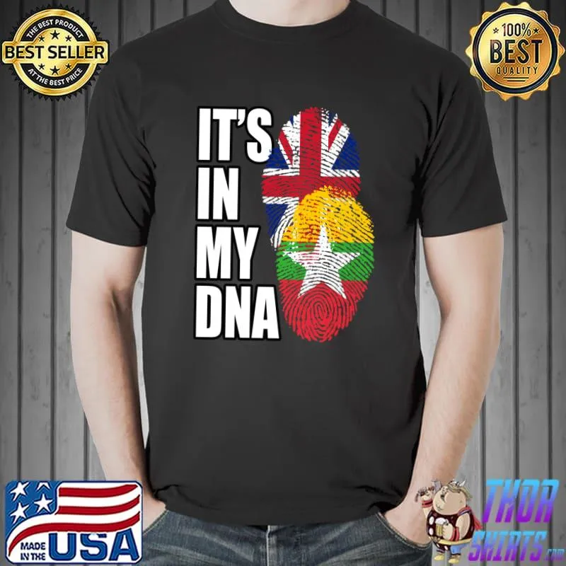Official burmese And British Mix DNA Flag Heritage T-Shirt Unisex