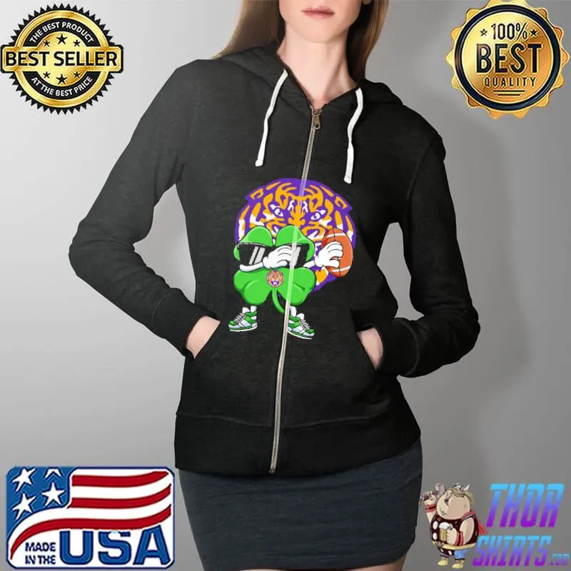 Official Dabbing Shamrock Football St Patricks Day LSU Tigers Shirts Full Zip Hooded