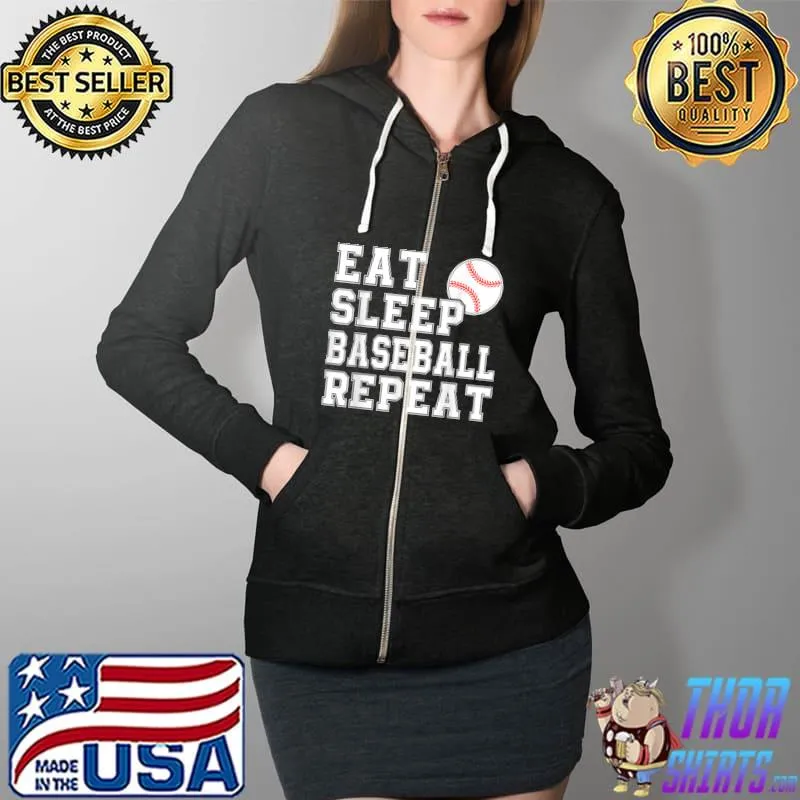 Official eat Sleep Baseball Repeat Catcher Pitcher Funny Cool Player T-Shirt Full Zip Hooded