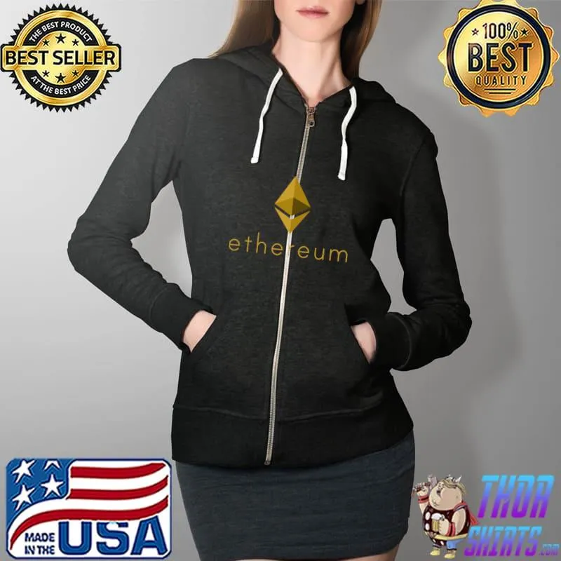 Official Ethereum ETH Logo Gold Cryptocurrency Crypto Men T-Shirt Full Zip Hooded