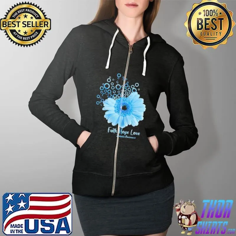 Official faith Hope Love Diabetes Awareness Flower Shirt Full Zip Hooded